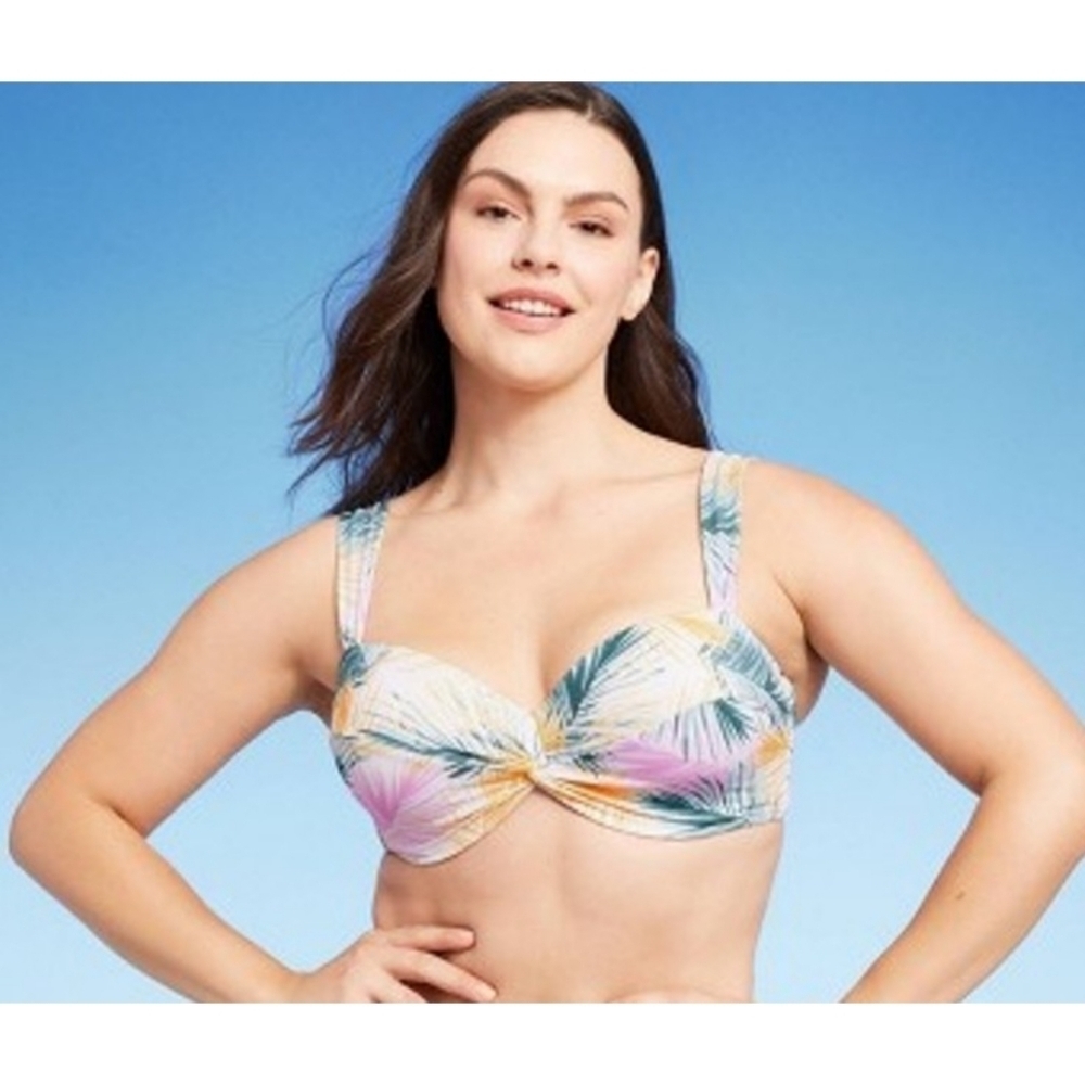 Shade & Shore Twist Front Bikini Top Palm Print Multi color Size 38D